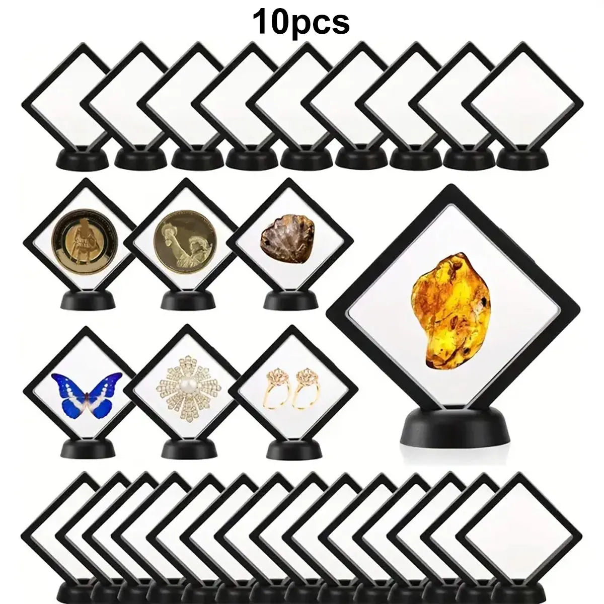 10pcs,Floating display box with base, transparent film display box for knife display and storage